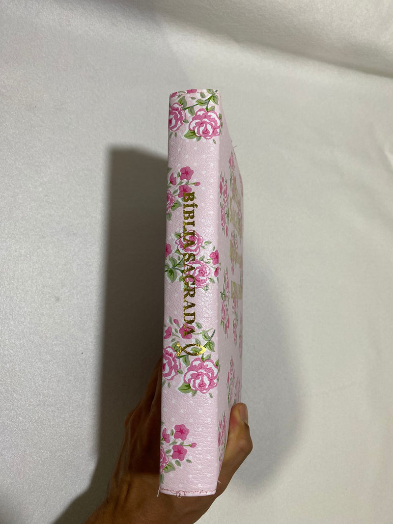 Bíblia Letra Jumbo Rosa Florida Promessas em Azul