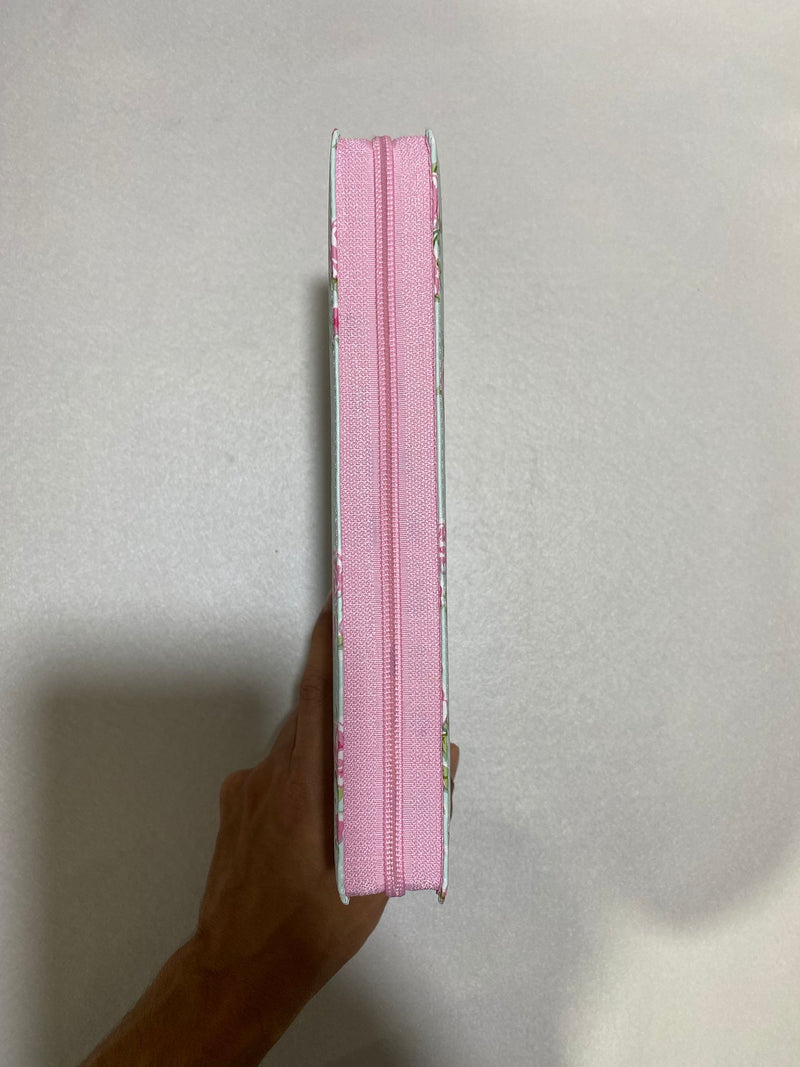 Bíblia Letra Jumbo Rosa Florida Promessas em Azul
